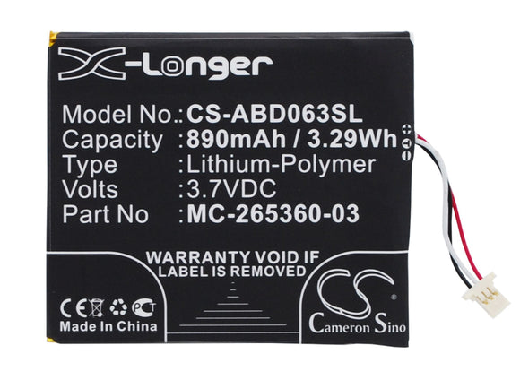 Battery for Amazon Kindle X 58-000083, 58-000151, MC-265360-03 3.7V Li-Polymer 8