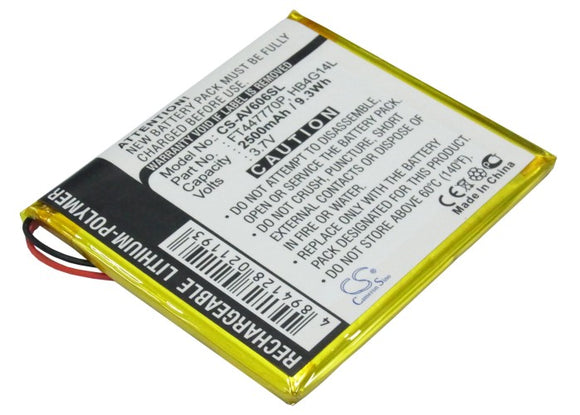 Battery for Archos AV605 160GB FT447770P, HB4G14L 3.7V Li-Polymer 2500mAh / 9.25
