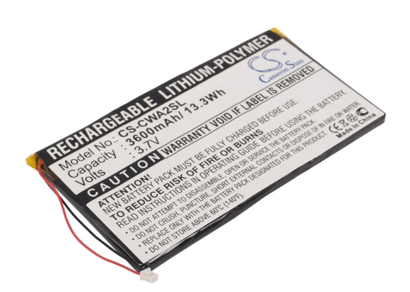 Battery for Cowon PMP A3 60GB 3.7V Li-Polymer 3600mAh