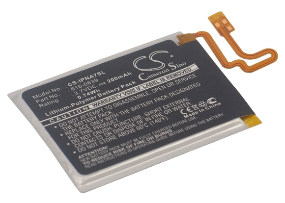 Battery for Apple iPod Nano 7 616-0639, 616-0640 3.7V Li-Polymer 200mAh / 0.74Wh