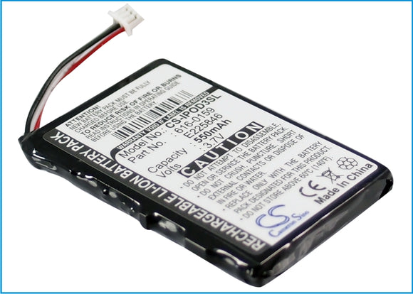 Battery for Apple iPOD 3th Generation 616-0159, E225846 3.7V Li-ion 550mAh