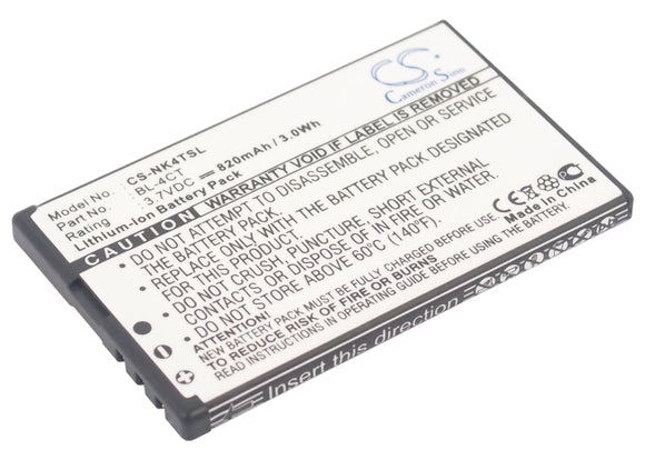 Battery for Nokia 6600f BL-4CT 3.7V Li-ion 820mAh / 3.03Wh