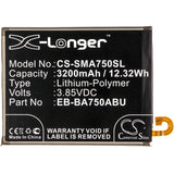 Battery for Samsung SM-A750FN-DS EB-BA750ABE, EB-BA750ABU, GH82-18027A 3.85V Li-