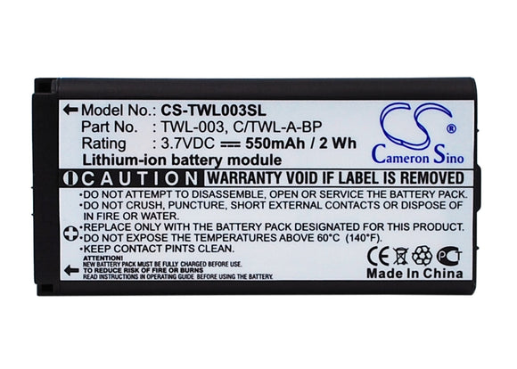 Battery for Nintendo DSi C-TWL-A-BP, TWL-003 3.7V Li-Polymer 550mAh / 2.04Wh