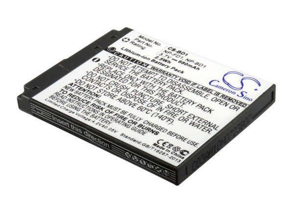 Battery for Sony Cyber-shot DSC-T77-T NP-BD1, NP-FD1 3.7V Li-ion 680mAh