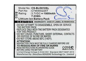 Battery for BLU D610i C746440225T 3.7V Li-ion 1900mAh / 7.03Wh