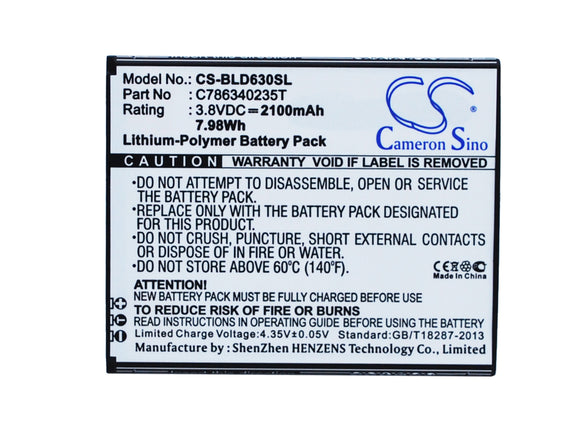 Battery for BLU D630U C786340235T 3.8V Li-Polymer 2100mAh / 7.98Wh