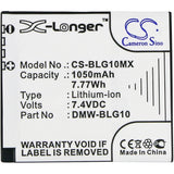Battery for Panasonic Lumix DMC-TZ101 DMW-BLG10, DMW-BLG10E 7.4V Li-ion 1050mAh 