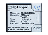 Battery for BLU S430L C604905200T, C604906200L 3.7V Li-ion 2000mAh / 7.40Wh