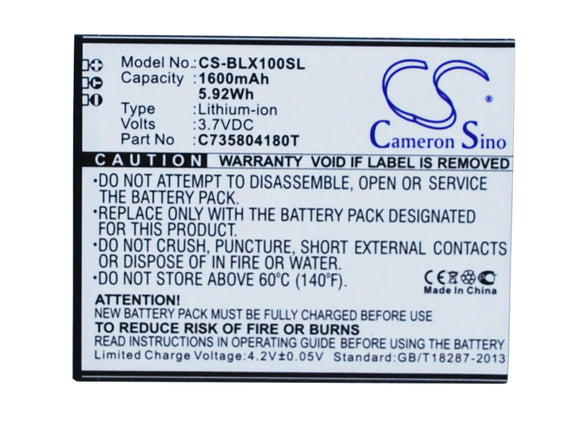 Battery for BLU L100i C735804180T 3.7V Li-ion 1600mAh / 5.92Wh