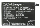 Battery for BBK xShot X3V BK-B-70 3.8V Li-Polymer 2360mAh / 8.96Wh