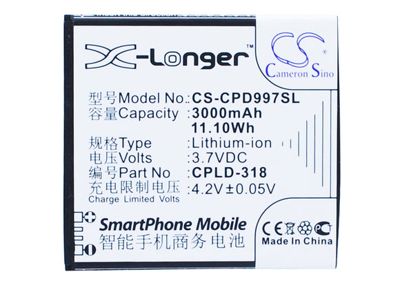 Battery for Coolpad 9080W CPLD-318 3.7V Li-ion 3000mAh / 11.10Wh
