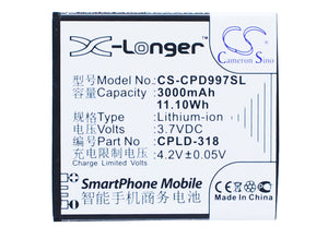 Battery for Coolpad 9970 CPLD-318 3.7V Li-ion 3000mAh / 11.10Wh