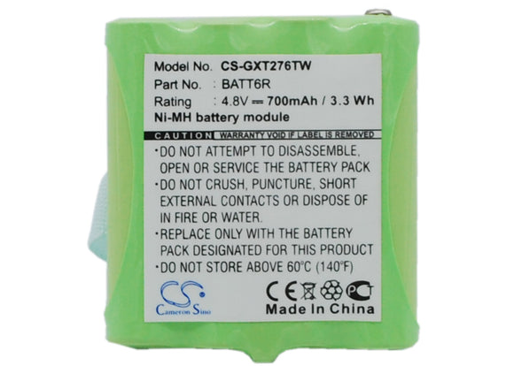 Battery for Midland LXT410 AVP6, BATT6R, BATT-6R 4.8V Ni-MH 700mAh / 3.36Wh