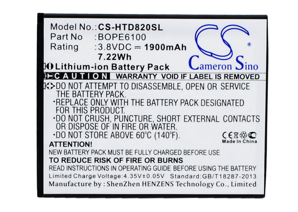 Battery for HTC D820 53264031, B0PE6100, BOPE6100 3.8V Li-ion 1900mAh / 7.22Wh