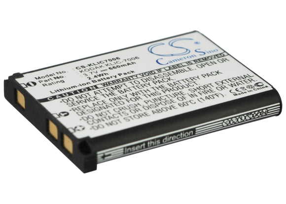 Battery for Kodak PIXPRO FZ53 KLIC-7006, LB-012 3.7V Li-ion 660mAh / 2.44Wh