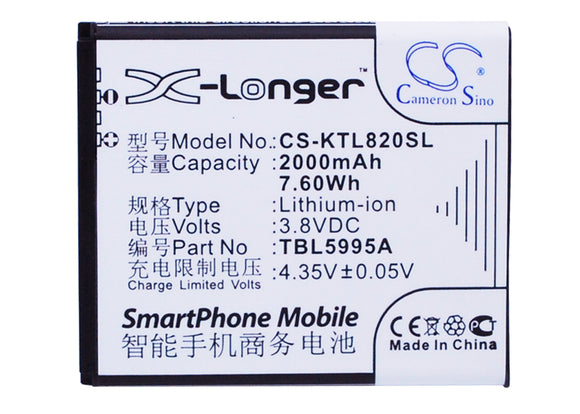 Battery for K-Touch L820c TBE5707B, TBL5995A 3.8V Li-ion 2000mAh / 7.60Wh