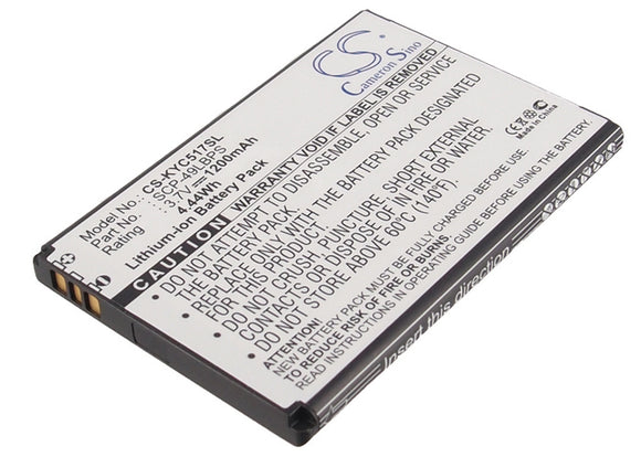 Battery for Kyocera Rise 5AATXBT052GEA, SCP-46LBPS, SCP-49LBPS 3.7V Li-ion 1200m