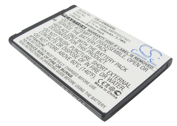 Battery for LG GW820 LGIP-400N, SBPP0027401 3.7V Li-ion 1000mAh