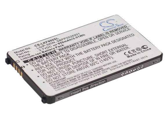 Battery for LG UX840 LGIP-340N, SBPP0026901, SPPP0018575 3.7V Li-ion 950mAh / 3.