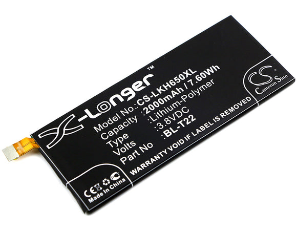 Battery for LG H650 BL-T22, EAC63158201 3.8V Li-Polymer 2000mAh / 7.60Wh