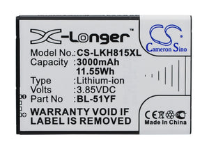 Battery for LG H819 BL-51YF, BL-51YH, EAC62858501 3.85V Li-ion 3000mAh / 11.55Wh