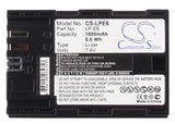 Battery for Canon EOS 7D LP-E6, LP-E6N 7.4V Li-ion 1800mAh / 13.32Wh