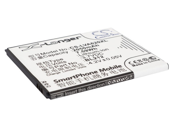 Battery for Lenovo S898ts BL212, BL225 3.7V Li-ion 2050mAh / 7.59Wh
