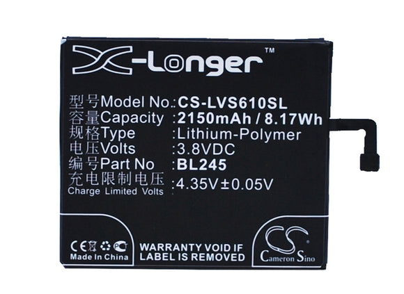 Battery for Lenovo S60-w BL245 3.8V Li-Polymer 2150mAh / 8.17Wh