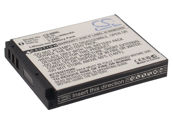 Battery for Canon PowerShot SD1200 IS NB-6L, NB-6LH 3.7V Li-ion 850mAh / 3.15Wh