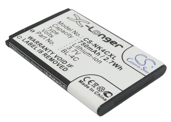 Battery for Nokia 6260 BL-4C 3.7V Li-ion 750mAh / 2.78Wh