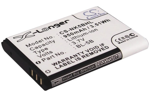 Battery for BLU Bar Q N5B80T 3.7V Li-ion 900mAh / 3.33Wh