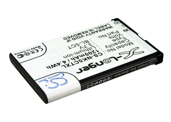 Battery for Nokia 6303i classic BL-5CT 3.7V Li-ion 1200mAh / 4.44Wh