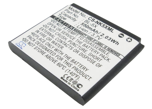 Battery for Nokia 8801 BL-5X 3.7V Li-ion 550mAh / 2.04Wh