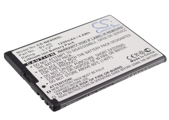 Battery for Nokia 808 BV-4D 3.7V Li-ion 1250mAh / 4.63Wh