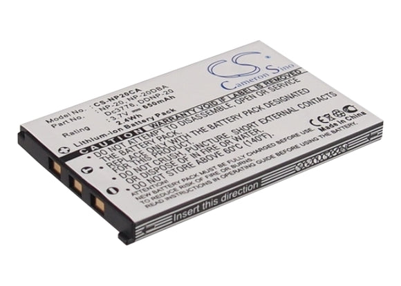 Battery for Casio Exilim EX-S20 NP-20, NP-20DBA 3.7V Li-ion 650mAh / 2.41Wh