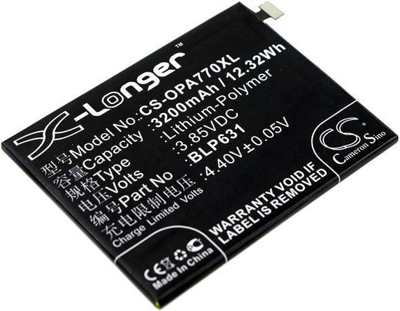 Battery for OPPO A73 Dual SIM TD-LTE BLP631 3.85V Li-Polymer 3200mAh / 12.32Wh