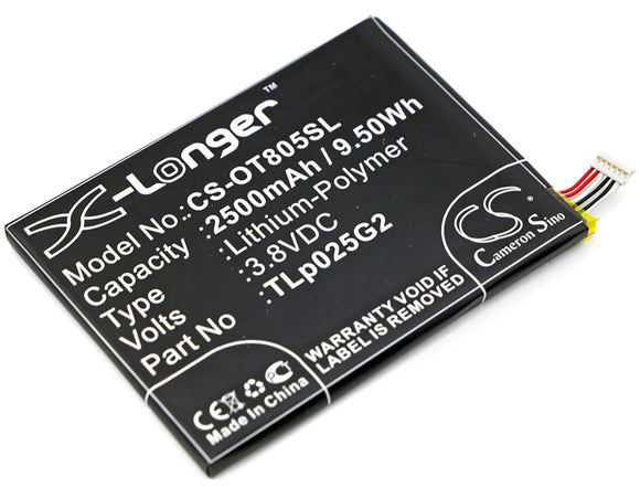 Battery for Alcatel OT-8050D CAC2580010C2, TLp025G2 3.8V Li-Polymer 2500mAh / 9.
