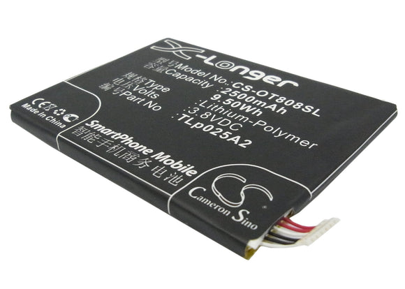 Battery for Alcatel 7048W CAC2500013C2, TLp025A2, TLp025A4 3.8V Li-Polymer 2500m