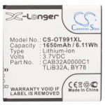 Battery for Alcatel One Touch 991D BY78, CAB32A0000C1, CAB32A0000C2, TLiB32A 3.7