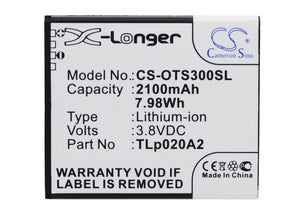 Battery for Alcatel OT-5050 TLi020A1, TLp020A2 3.8V Li-ion 2100mAh / 7.98Wh