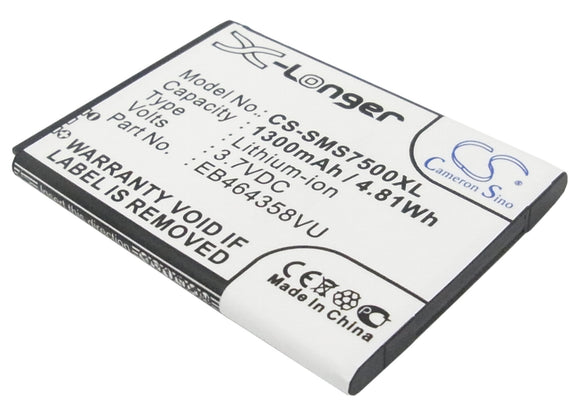 Battery for Samsung GT-S6500L EB464358VU, EB464358VUBSTD 3.7V Li-ion 1300mAh / 4