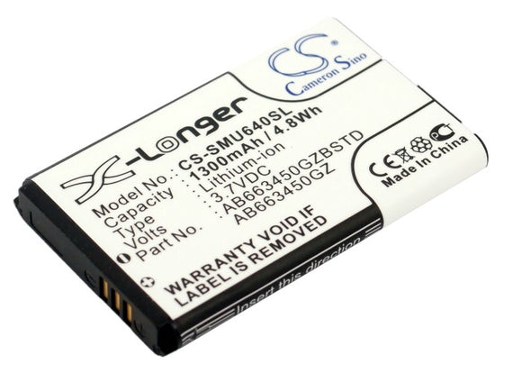 Battery for Samsung SCH-U640 Convoy AB663450BZ, AB663450GZ, AB663450GZBSTD 3.7V 