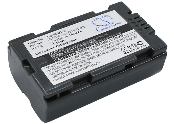 Battery for Panasonic NV-MX7DEN CGP-D07S, CGR-D11O 7.4V Li-ion 750mAh